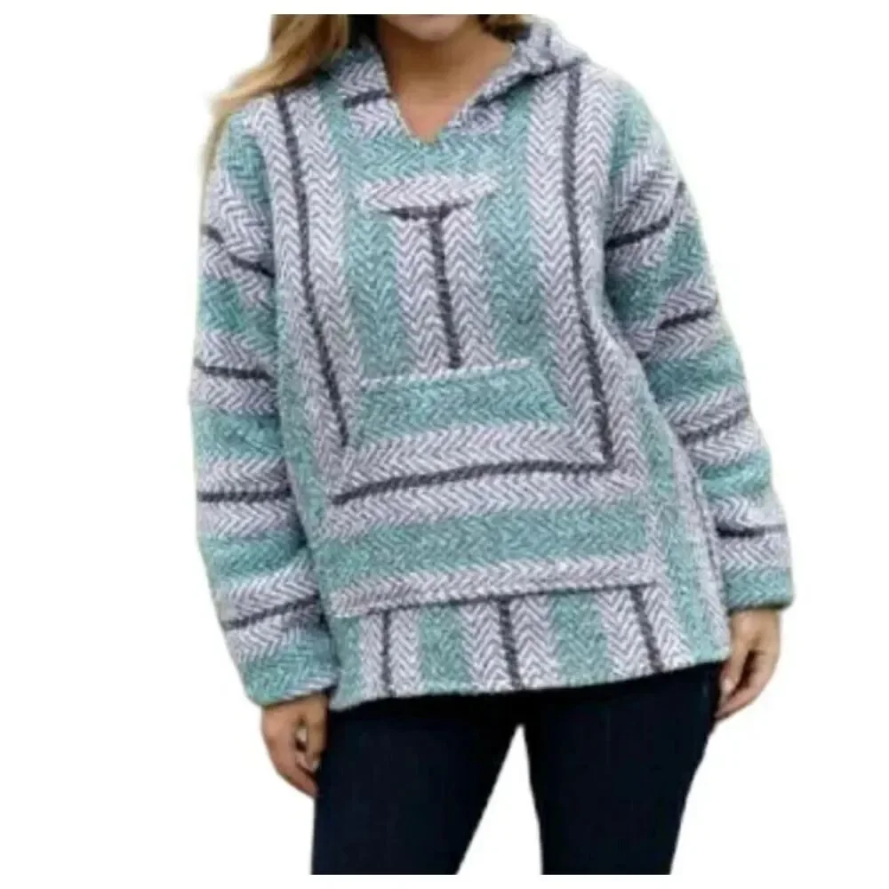 Baja Joe Striped Baja Hoodie Pullover XL Mint Gray Surf Skate